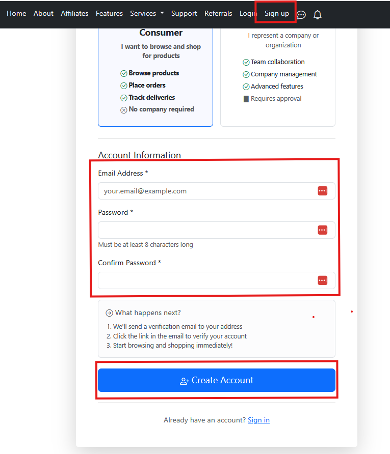 Screenshot: Registration Form