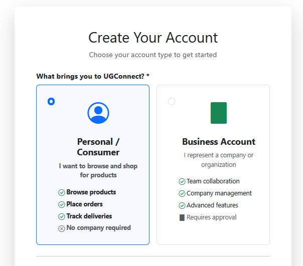 Screenshot: Account Type Selection