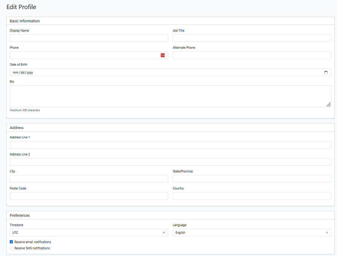 Screenshot: Edit Profile Form
